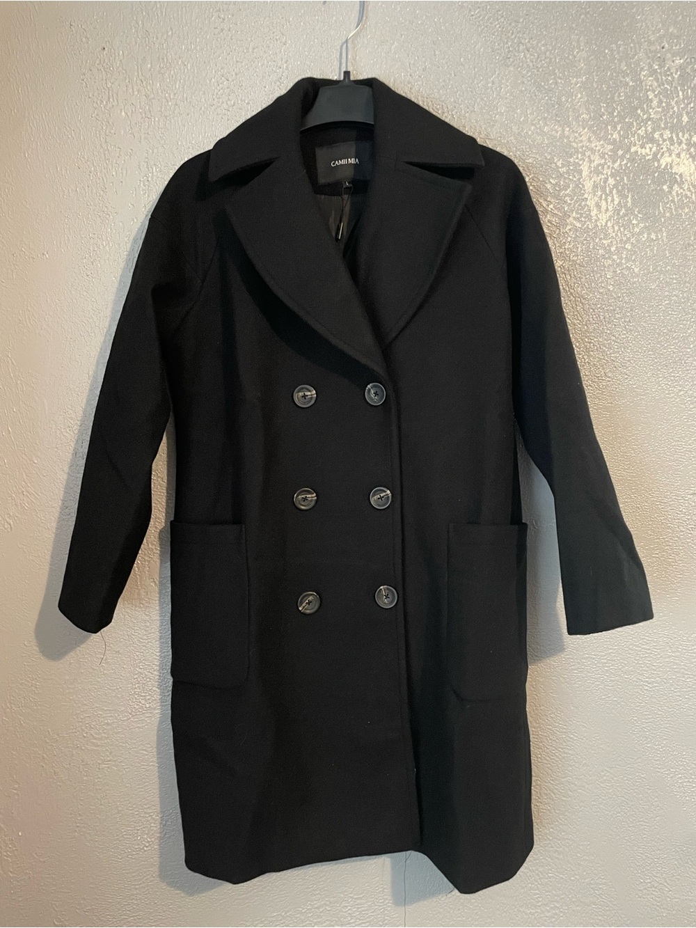 Women's Black Trench Coat with Patch Pockets